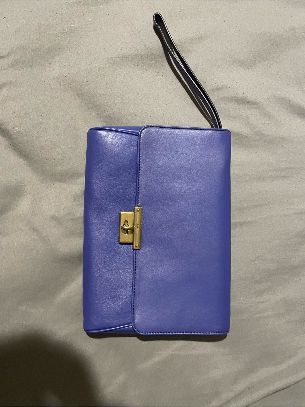 Fossil Blue Leather Wristlet with Gold-Tone Turn Lock